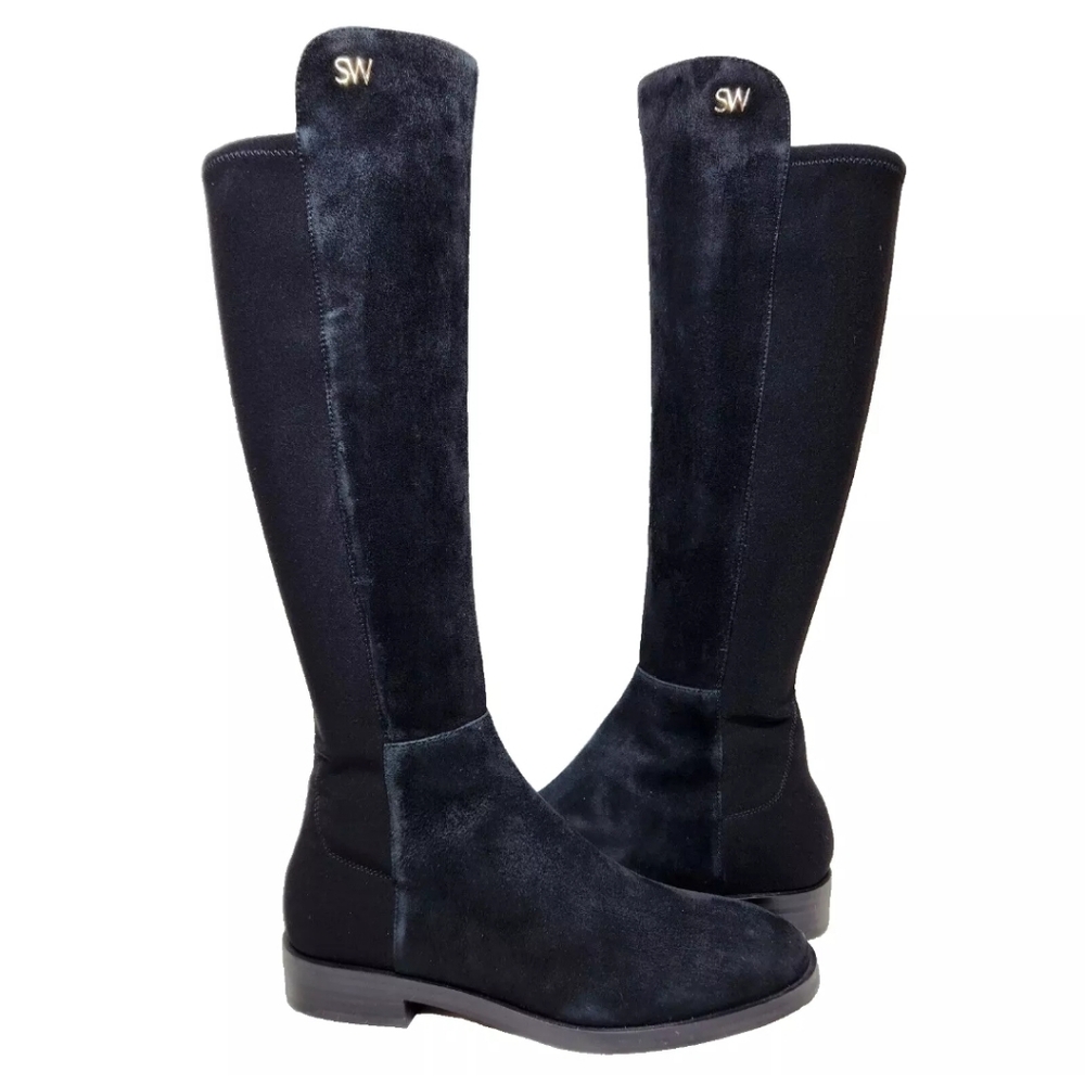 STEWART WEITZMAN Keelan Over The Knee City Boots Sz 6 Black Suede Stretch Calf